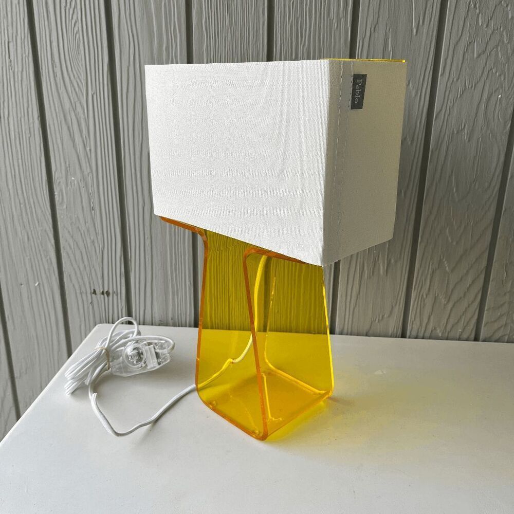 Pablo Designs Tube Top Table Lamp – Yellow Acrylic Base, Modern Minimalist, 14”
